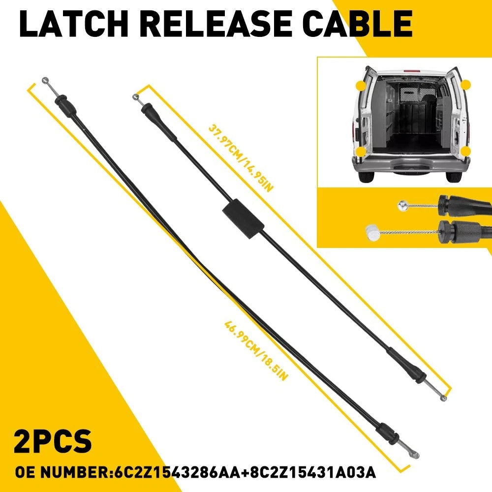 Rear Left Cargo Door Upper&Lower Latch Release Cable Kit for Ford E150 250-450 6B93BC-57