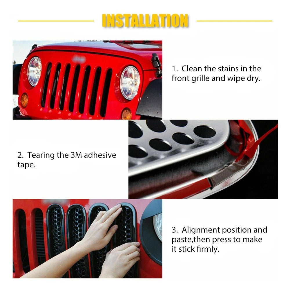 7pcs Front Grille Mesh Inserts For Accessories Jeep Wrangler JK JKU 2007-2018 A 6B93BC-57