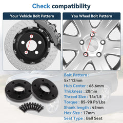 4 Pcs 20mm 5x112 Hub Centric Wheel Spacers 14x1.5 For Mercedes Benz C250 C280 6B93BC-57