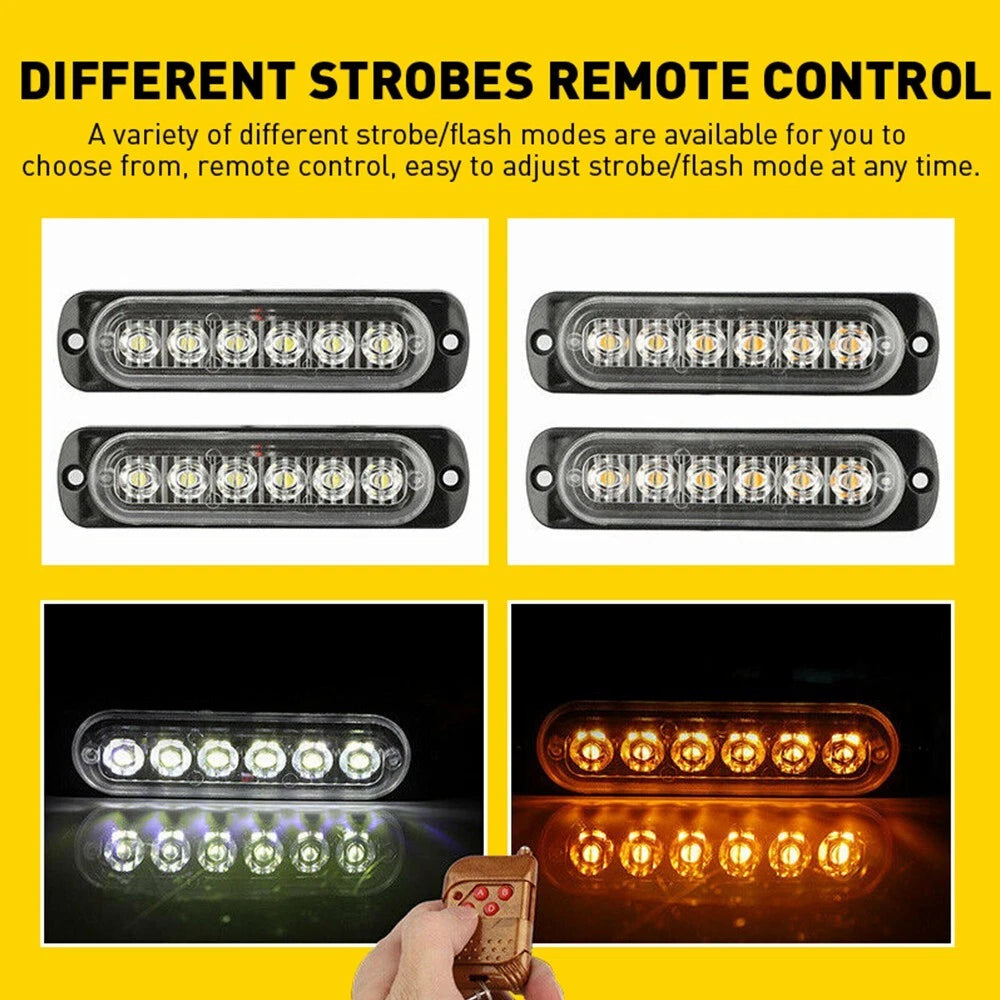 4PCS AMBER WHITE 6-LED STROBE LAMPS FLASHING WARNING LIGHTS FOR CAR TRUCK PICKUP 6B93BC-57