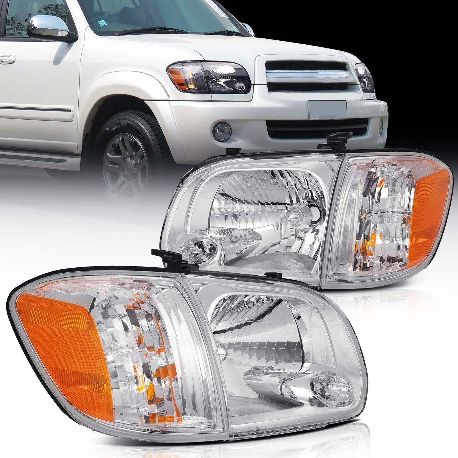 Pair Kit Headlights For 2005-06 Toyota Tundra 2005-07 Toyota Sequoia Chrome 6B93BC-57