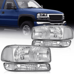 Pair Kit Headlights For 1999-2007 GMC Sierra 1500 2500HD 3500HD Yukon Chrome 6B93BC-57