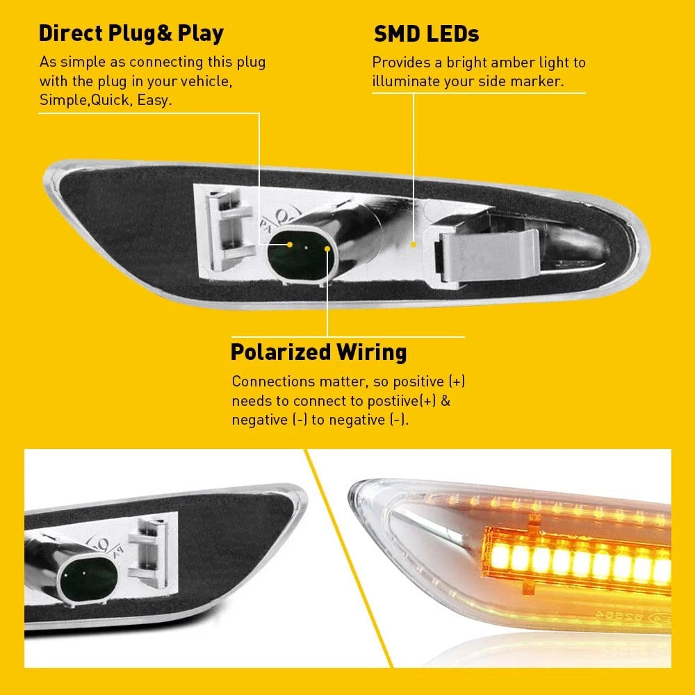 2X Sequential LED Side Turn Marker Signal Light For BMW E90 E83 E92 E82 E46 E60 6B93BC-57