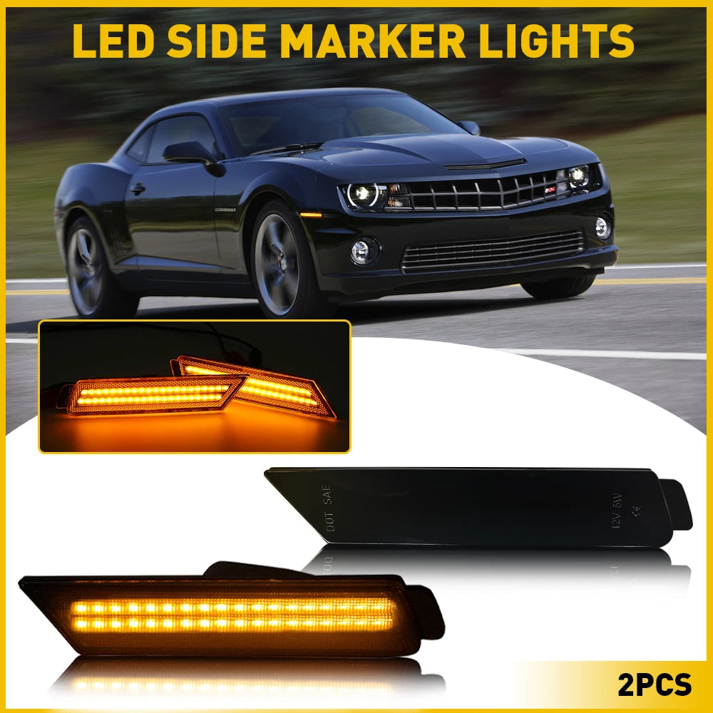 FOR 2010-2015 CHEVY CAMARO FRONT LED SIDE MARKER LIGHT BUMPER LAMPS SMOKED AMBER 6B93BC-57