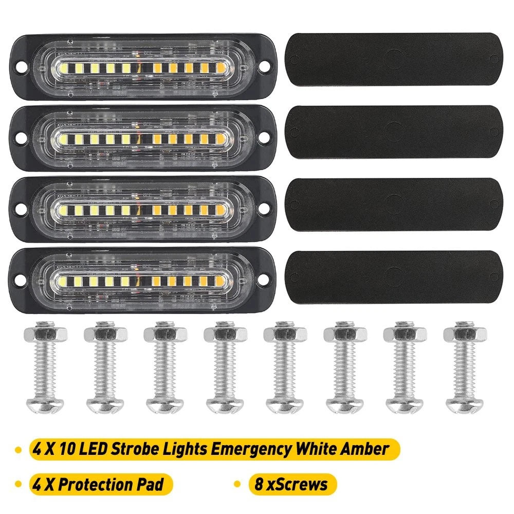 4X LED Strobe Light Emergency Beacon Warning Hazard Flash Car Truck Amber/White 6B93BC-57