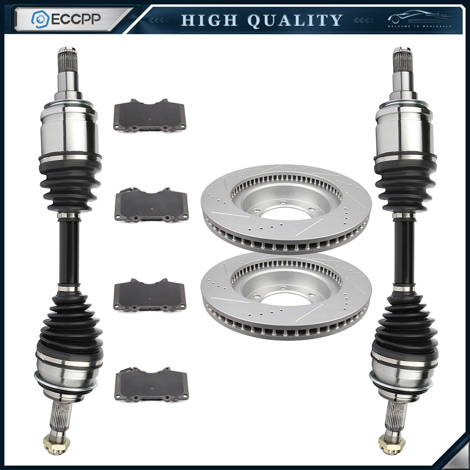 For Toyota 4Runner SR5 4.0L 2003 2004-2009 Front CV Axles + Brake Pads & Rotors 6B93BC-57