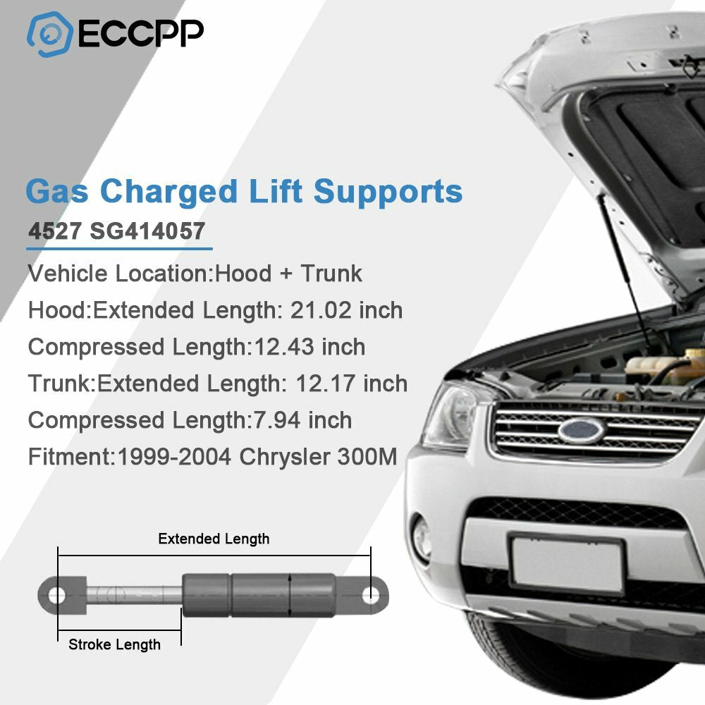 4x Front Hood & Rear Trunk Lift Supports Gas Struts For 1999-2004 Chrysler 300M 6B93BC-57