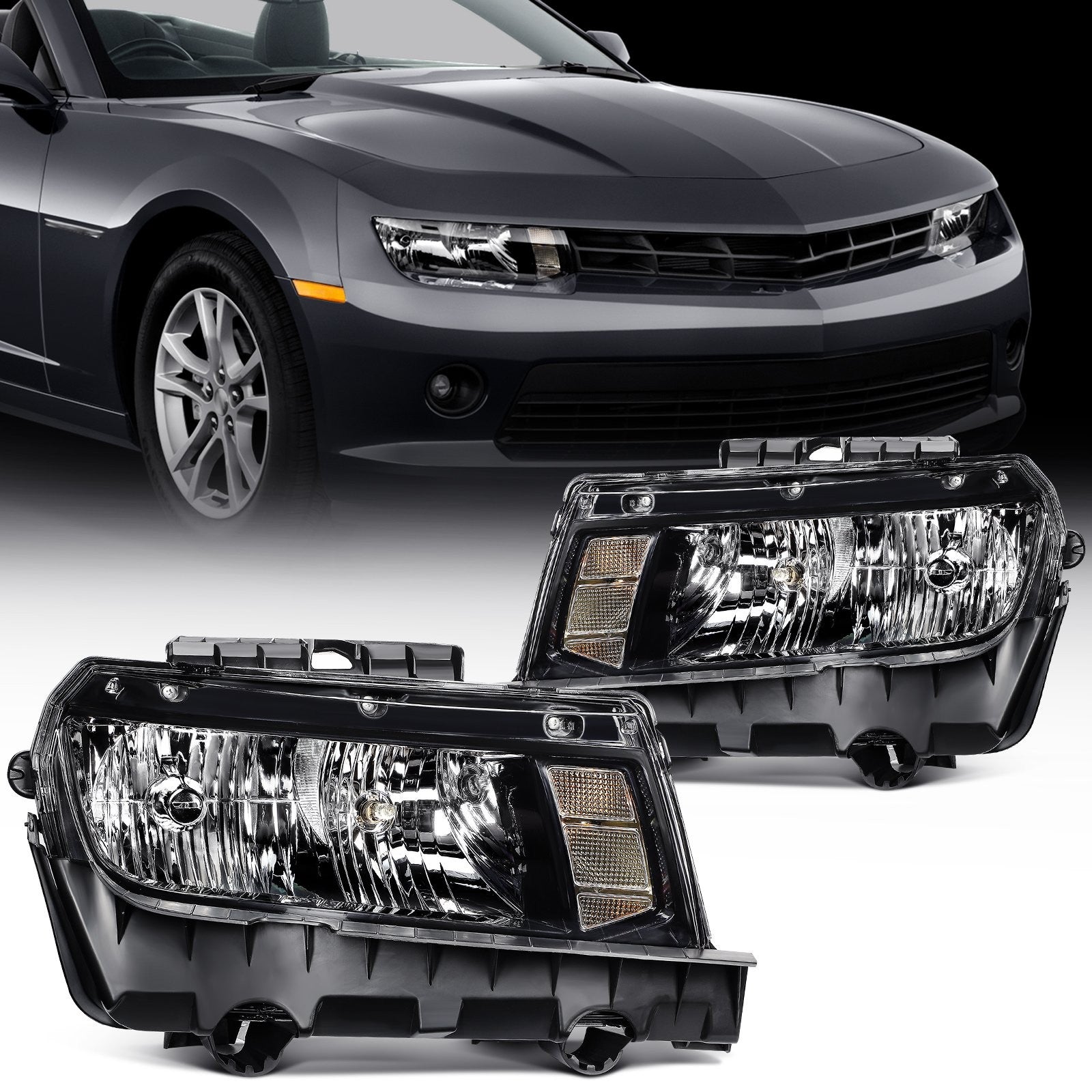 For 2015-2014 Chevy Camaro Black Housing Left+Right Headlights Assembly 6B93BC-57