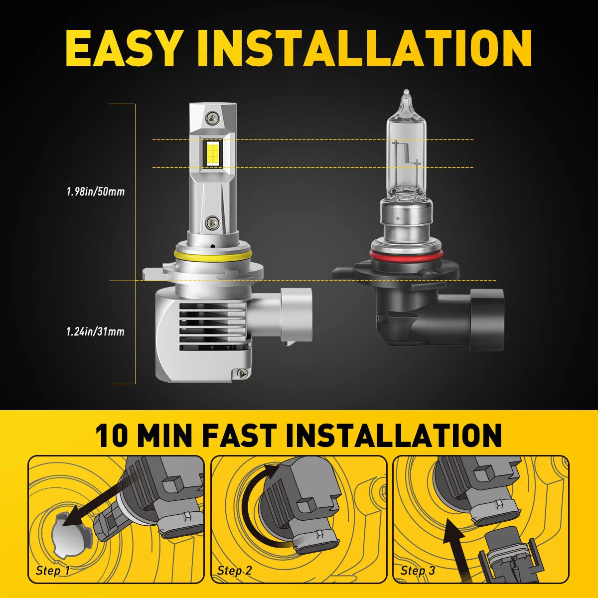 AUXITO Update 2x 9012/HIR2 Headlight Bulbs 24000LM Hi/Low Beam Canbus 6500K EOA AUXITO