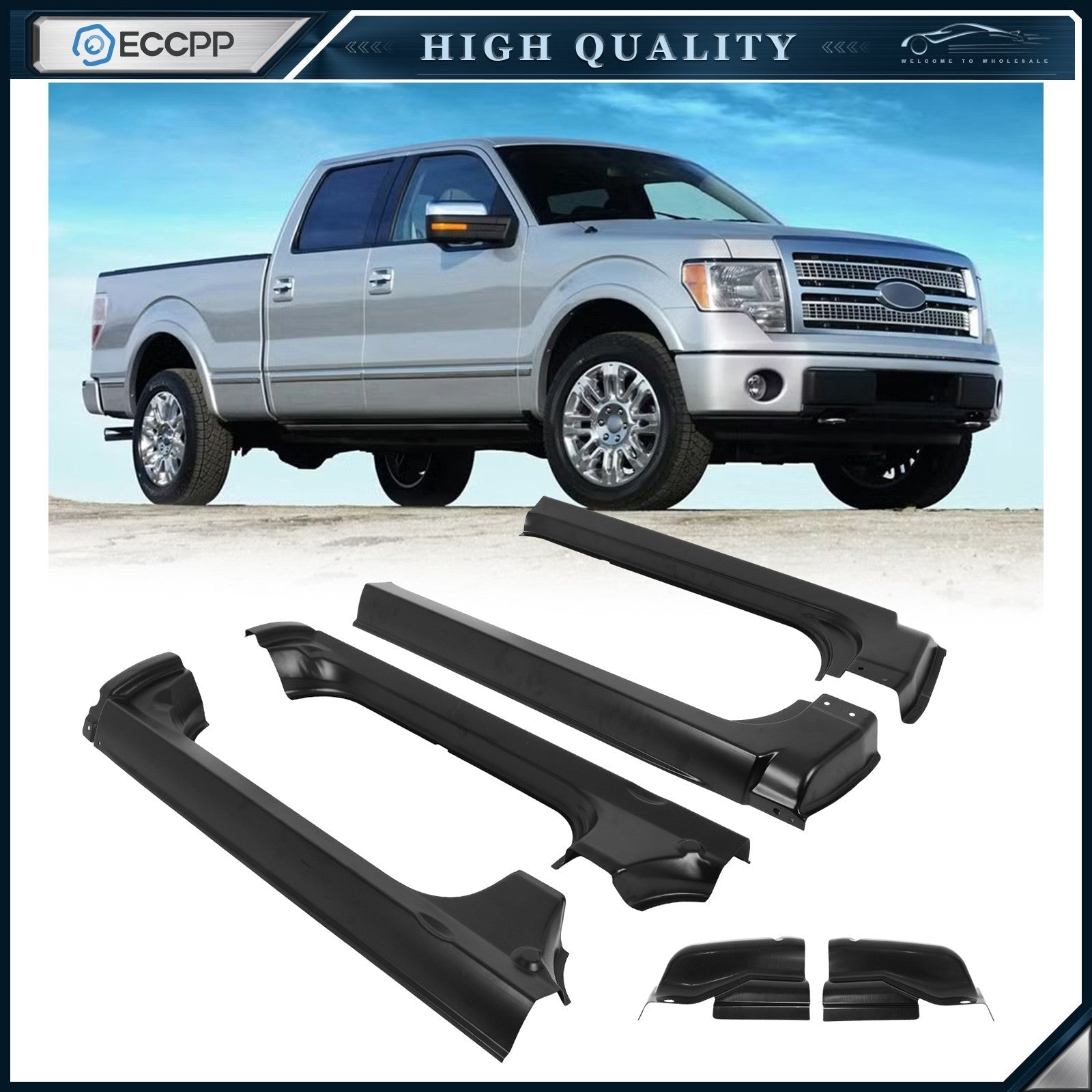 Rocker Panels & Cab Corners For 2009-2014 Ford F150 Pickup 4-Door Crew Cab 6B93BC-57