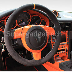 Black Suede Leather Steering White Stitch Wheel Wrap Cover For Porsche 997 06-08