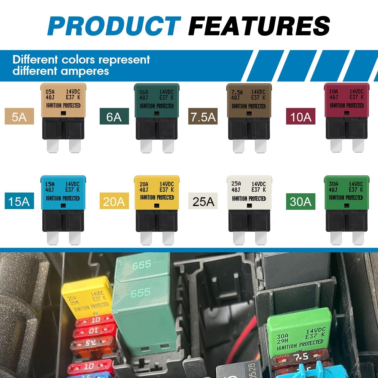 GLOSO E37 Auto Reset (T1) Low-Profile ATC/ATO Circuit Breaker (3-30 A) 6B93BC-57