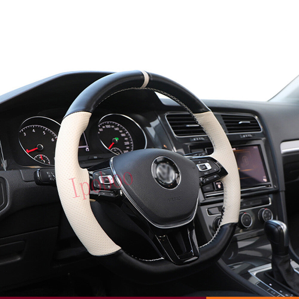 Black&White Hole Leather Steering Wheel Hand-stitch on Cover For VW Golf 7 Jetta 6B93BC-57