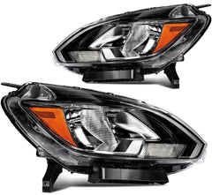 Pair Kit Headlights Assembly For 2016-2019 Nissan For Sentra 1.8L Black Amber 6B93BC-57