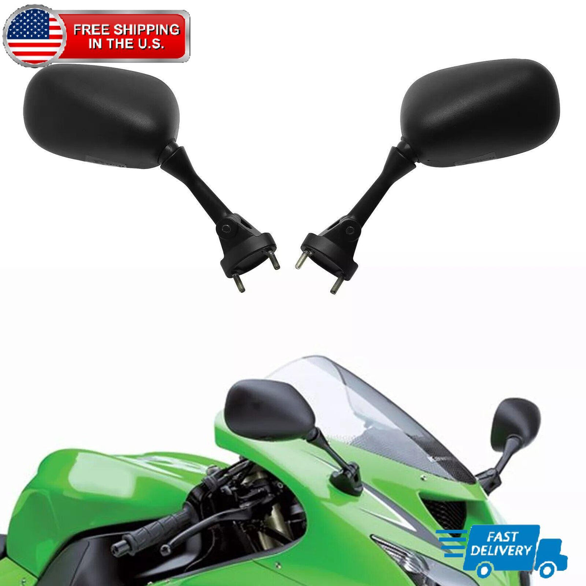 Black Rear View Side Mirrors For Kawasaki Ninja ZX10R ZX6R 2005 2006 2007 2008