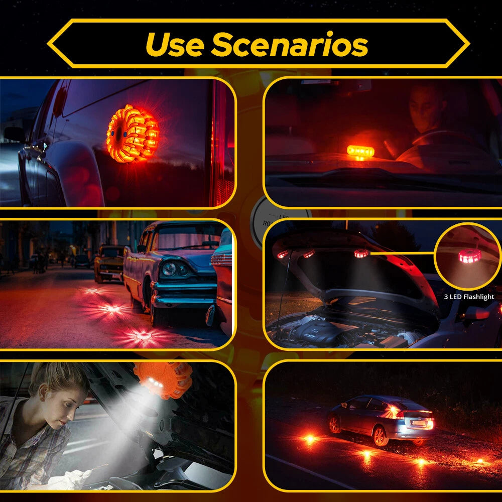 3 Safety LED Flare Disc Emergency Warning Flashing Light Roadside Strobe Beacon 6B93BC-57