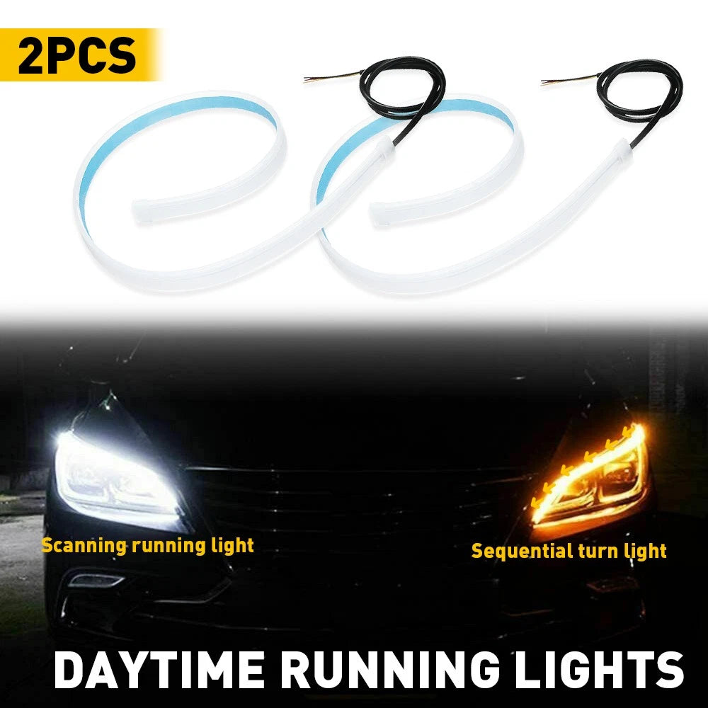 2x 60cm Flexible Amber Turn Signal White Car Daytime Running LED Strip Light EOA 6B93BC-57