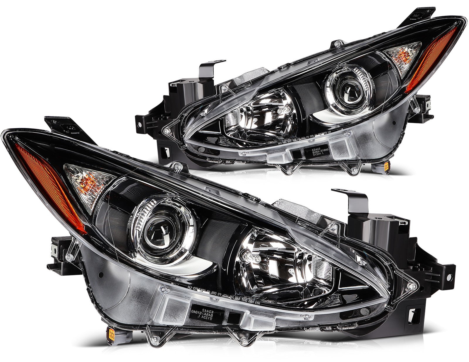 ECCPP Headlights Assembly For Mazda 3 2.0L 2.5L 2014-2016 Pair Kit Black Amber 6B93BC-57