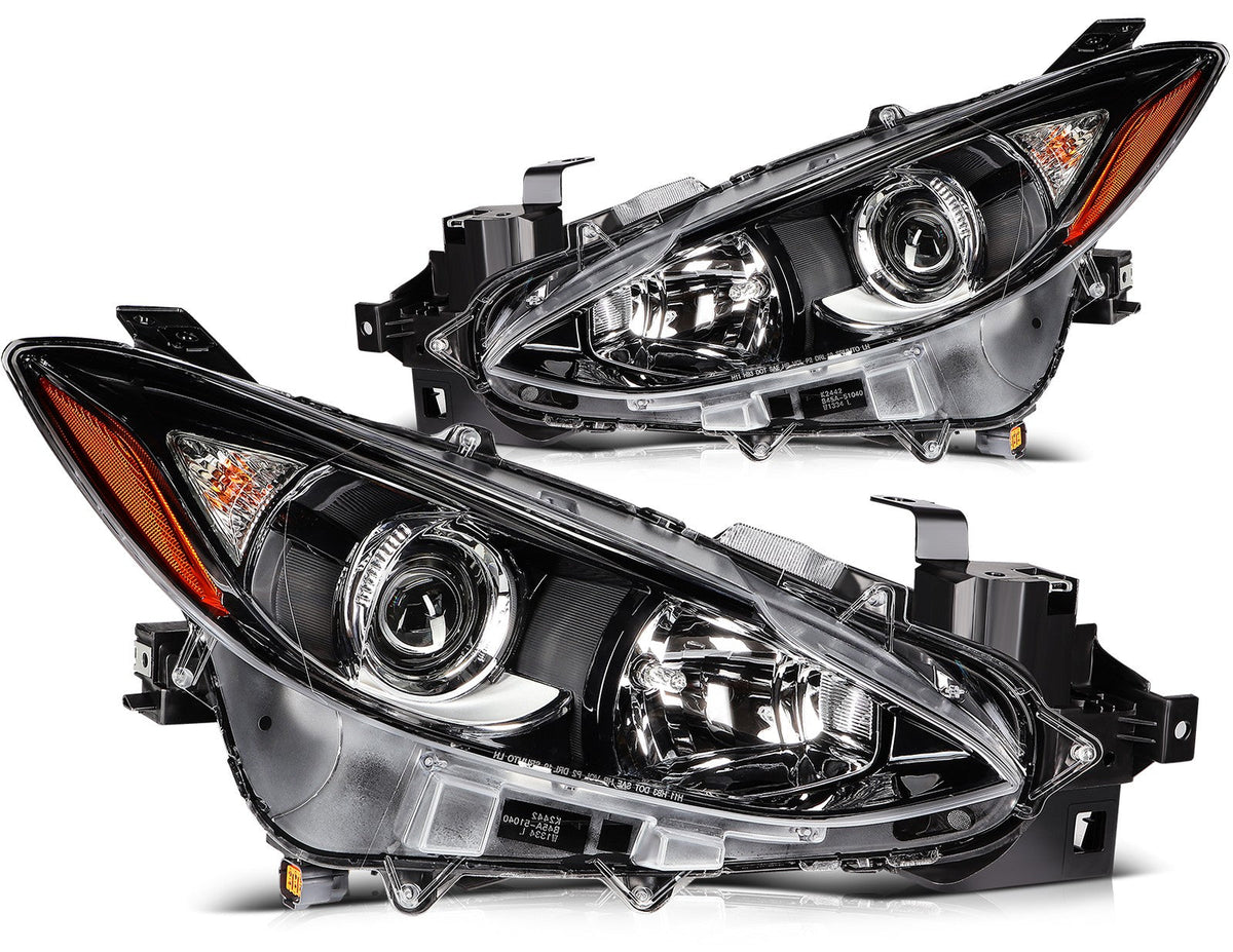 ECCPP Headlights Assembly For Mazda 3 2.0L 2.5L 2014-2016 Pair Kit Black Amber 6B93BC-57