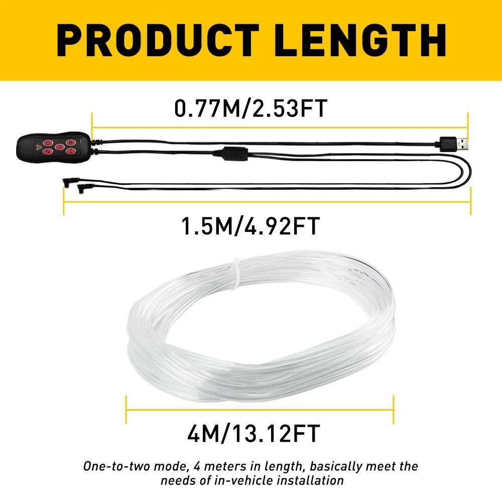 RGB LED Car Interior Fiber Optic Neon EL Wire Strip Atmosphere Light Kit Romote 6B93BC-57