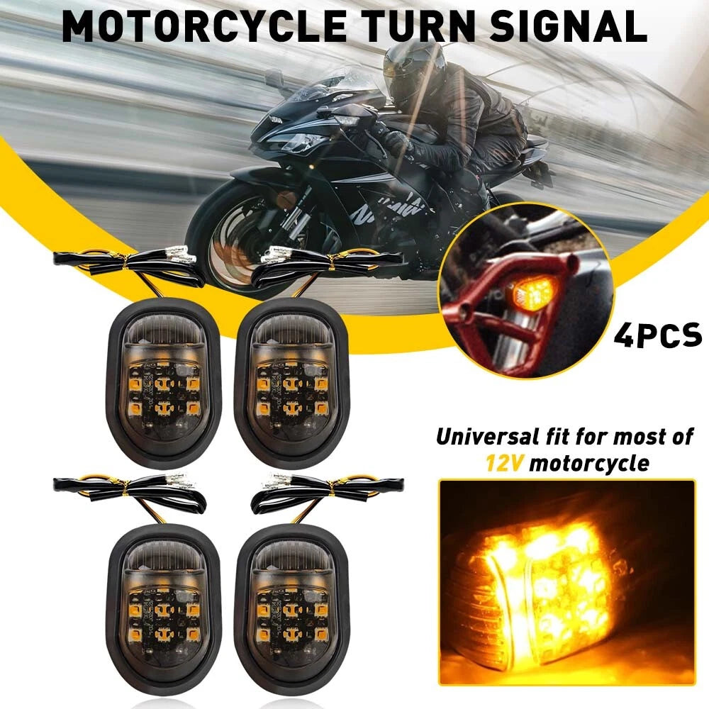 4PCS Smoke Amber LED Turn Motorcycle Signal Indicator Blinker Universal Light 6B93BC-57