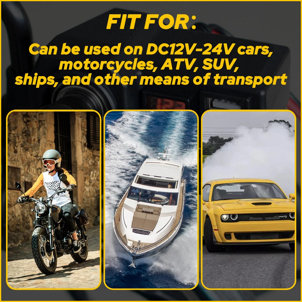 Waterproof Dual USB 12V Motorcycle Handlebar Phone Charger Power Outlet Socket 6B93BC-57