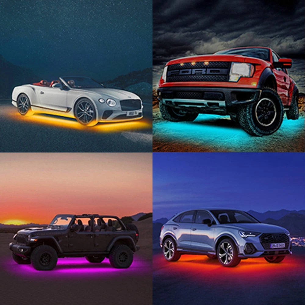 4 pcs RGB Under Car Strip Light Kit 210 LED Neon Tube Underglow Underbody System 6B93BC-57