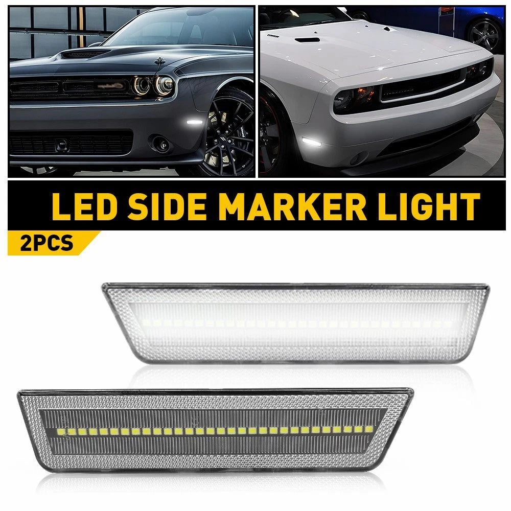 Clear Lens White LED Lights Front Side Marker Lamps For 08-14 Dodge Challenger A 6B93BC-57