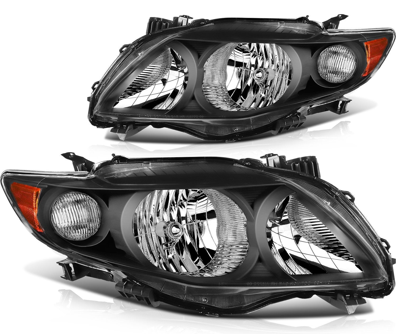 Pair Headlights Assembly For 2009-2010 Toyota For Corolla 1.8L 2.4L Black Amber 6B93BC-57