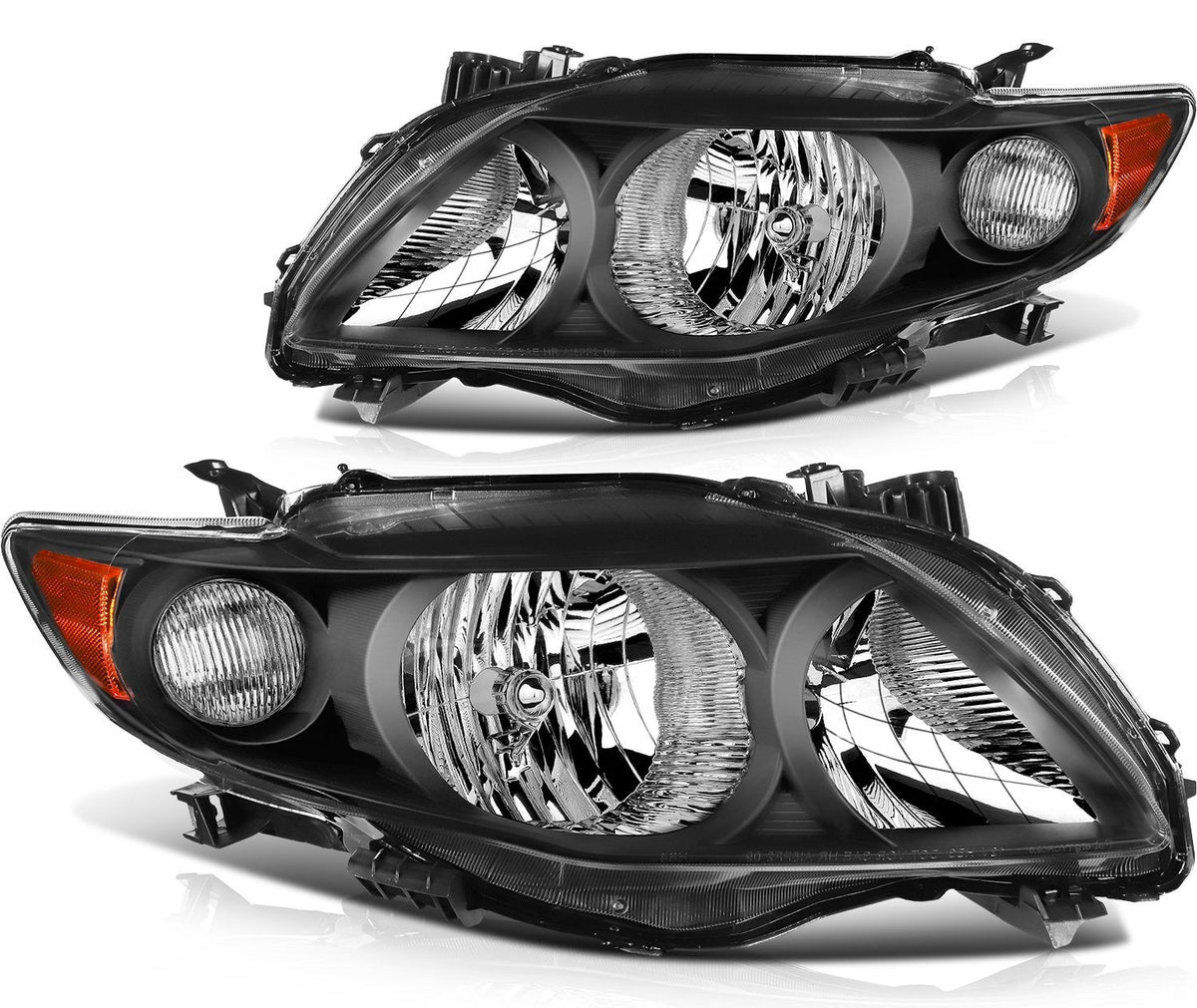 Pair Headlights Assembly For 2009-2010 Toyota For Corolla 1.8L 2.4L Black Amber 6B93BC-57
