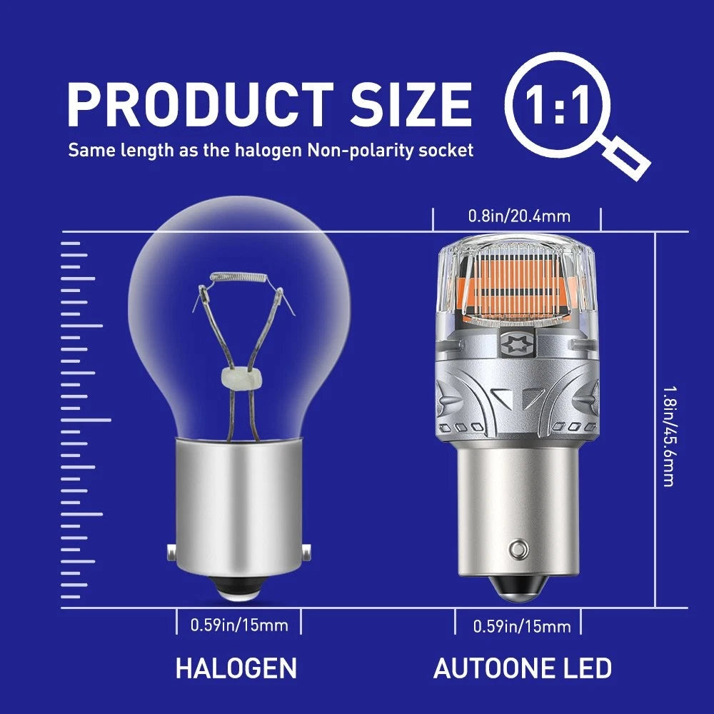 2X AUTOONE 1156 Amber LED Turn Signal Light Bulb Error Free Anti Hyper Flash EOA AUTOONE
