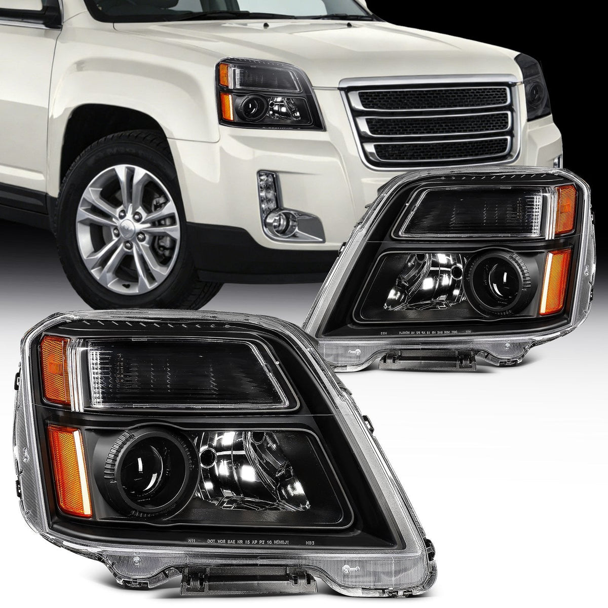 ECCPP Headlights Assembly For GMC Terrain 2.4L 3.0L 3.6L 2010-2015 Pair Black 6B93BC-57