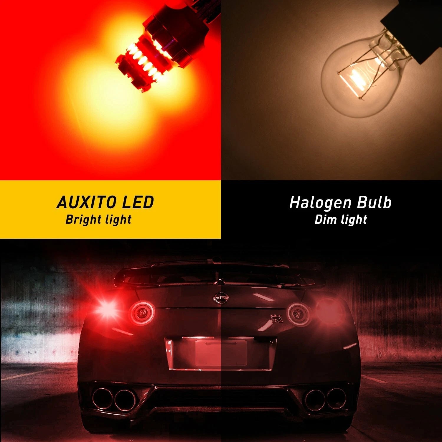 4X AUXITO 7443 7440 Flash Strobe Blinking Red Brake Tail Stop Light LED Bulbs EA AUXITO