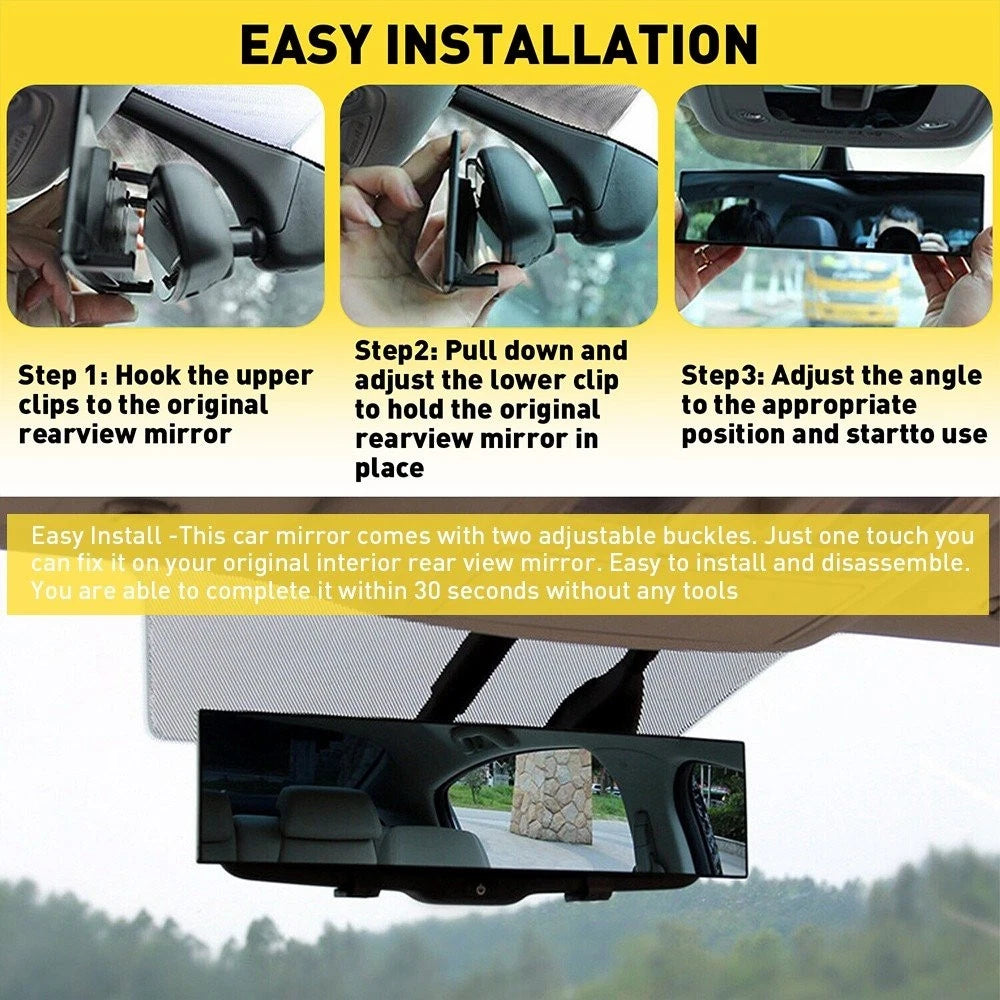 Angle View Panoramic Wide Angle Rear View Mirro Mirror Lens 270mm White Tint EA 6B93BC-57