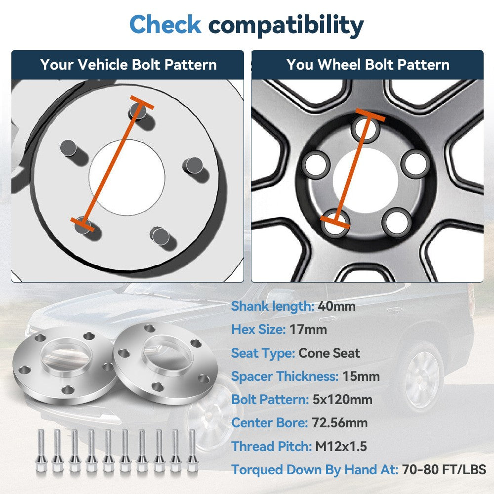 4Pcs 15mm 5x120 Hub Centric Wheel Spacers 12x1.5 For BMW 323i 325i 530i 535i 6B93BC-57
