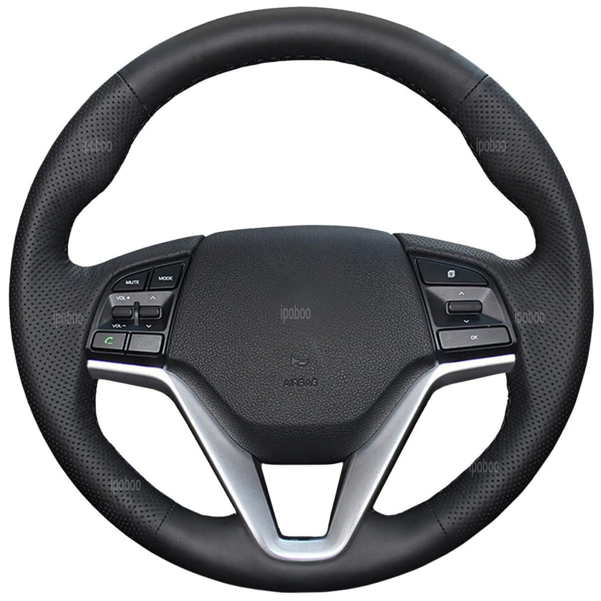 Steering Wheel Wrap For Hyundai Tucson 15-20 Black Perforated Leather Cover