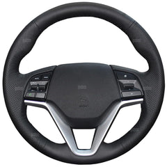 Steering Wheel Wrap For Hyundai Tucson 15-20 Black Perforated Leather Cover