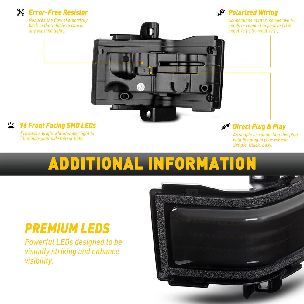 Pair Smoked Led Sequential Tow Mirror Signal Light Lamp For 2015-2022 Ford F-150 6B93BC-57