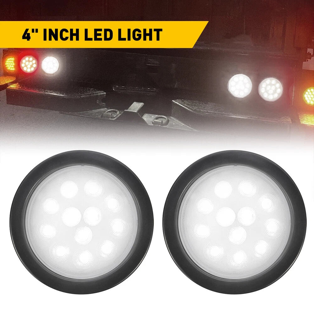 2X 4" Trailer Truck LED Round Reverse Backup DRL Tail Running Lights White 6B93BC-57