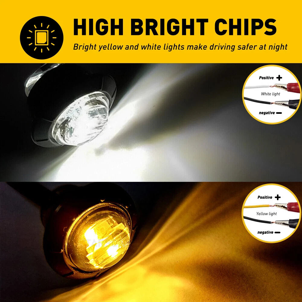 3/4" Dual Color Round Truck Trailer LED Side Marker Lights 3-Wires with Bullet A 6B93BC-57