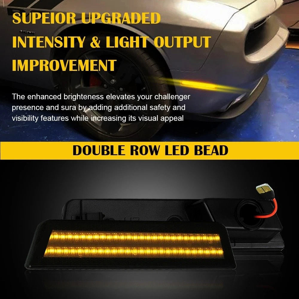 2x Smoked Lens Front Bumper LED Side Marker Light For 2008-2014 Dodge Challenger 6B93BC-57