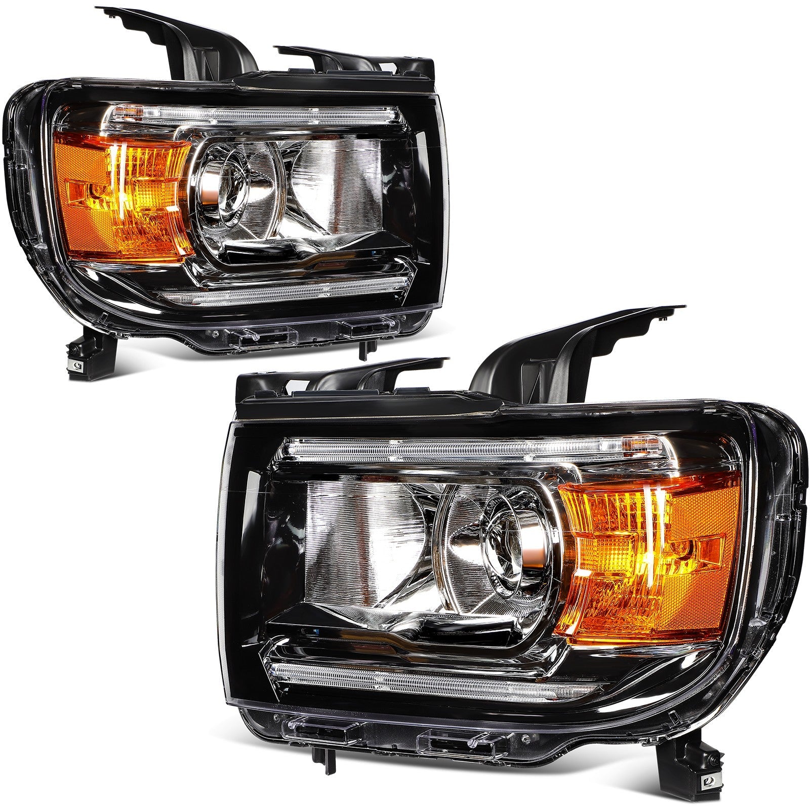 Pair Kit Headlights Assembly For 2015-2022 GMC Canyon 2.5L 2.8L 3.6L Black Amber 6B93BC-57