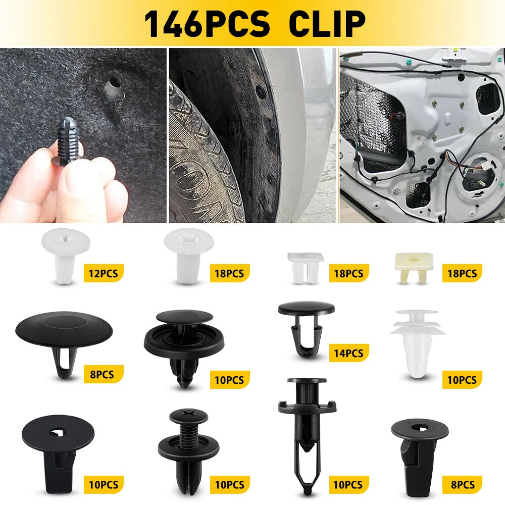 Set Car Body Bumper Rivet Retainer Trim Molding Push Pin Clip Assortments 146PCS 6B93BC-57