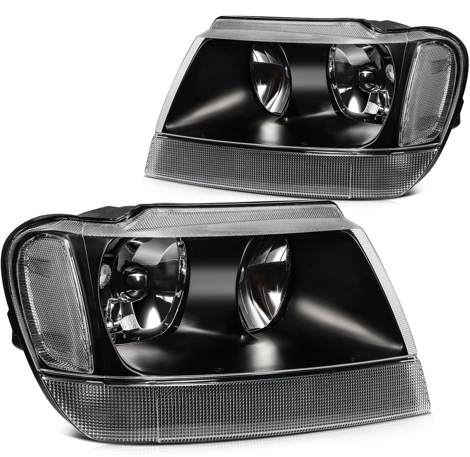 ECCPP Headlights Assembly For Jeep Grand Cherokee 4.0L 4.7L 1999-2004 Pair Black 6B93BC-57