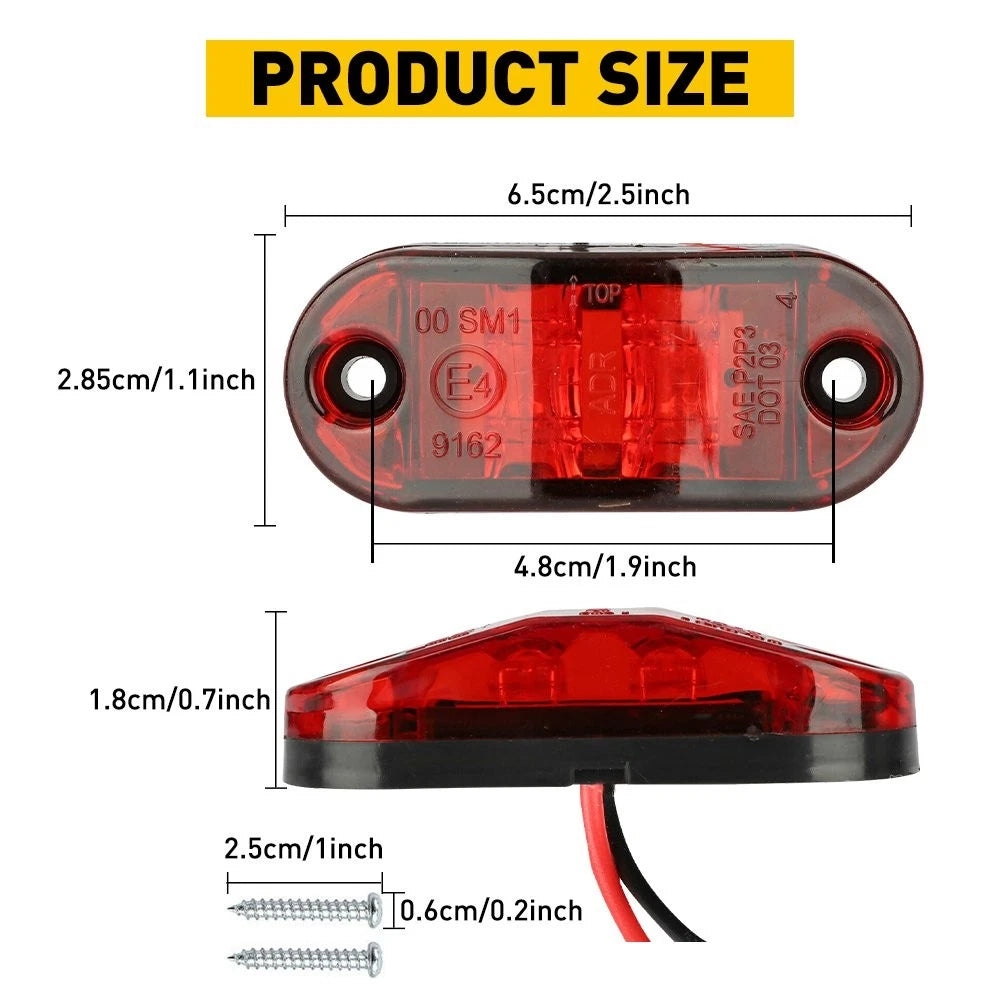 10X Red LED Oval Side Marker Lights Truck Trailer Clearance Light Waterproof EOA 6B93BC-57