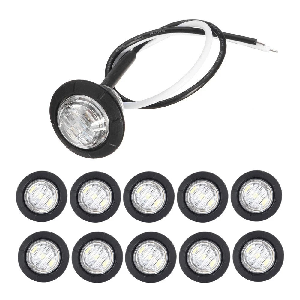 10X Mini White 3/4" 3 Round LED Side Marker Trailer 12V Truck Bullet Light Lamps 6B93BC-57