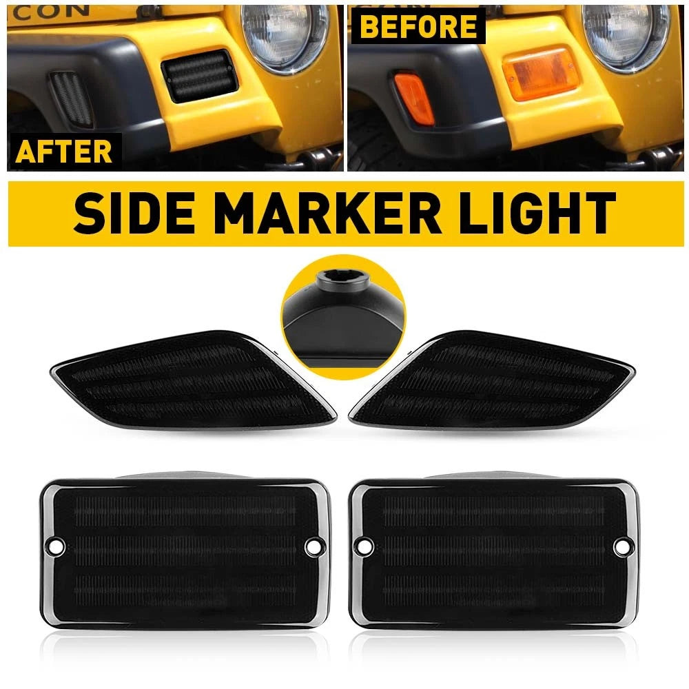 For 1997-2006 Wrangler Jeep TJ Smoke Bumper Signal Fender Side Marker Light 4PC 6B93BC-57