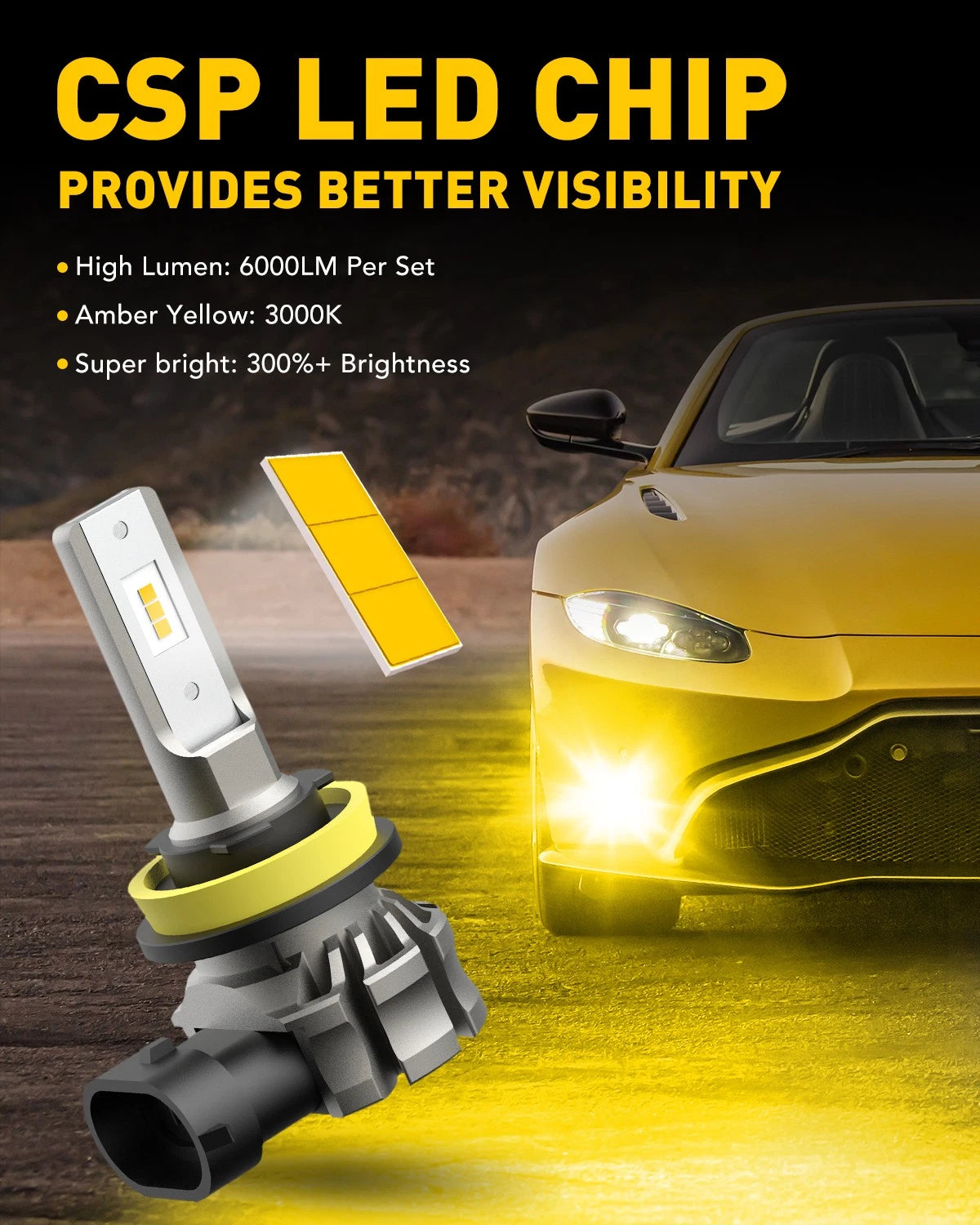AUXITO Lamp H11 H8 H9 Amber Yellow LED Fog Light DRL Bulbs Super Bright 6000LM A AUXITO