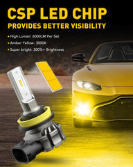 AUXITO Lamp H11 H8 H9 Amber Yellow LED Fog Light DRL Bulbs Super Bright 6000LM A AUXITO