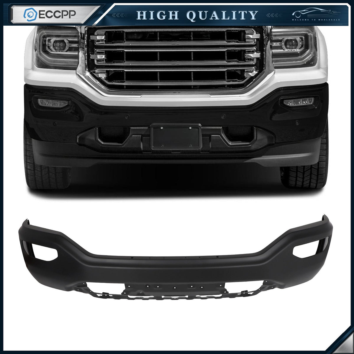 Black Steel Front Bumper w/o Sensor Holes For 2016 2017 2018 GMC Sierra 1500 6B93BC-57